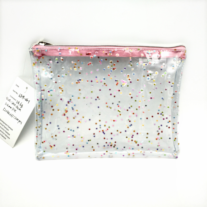 PVC cosmetic pouch with glitter paillette